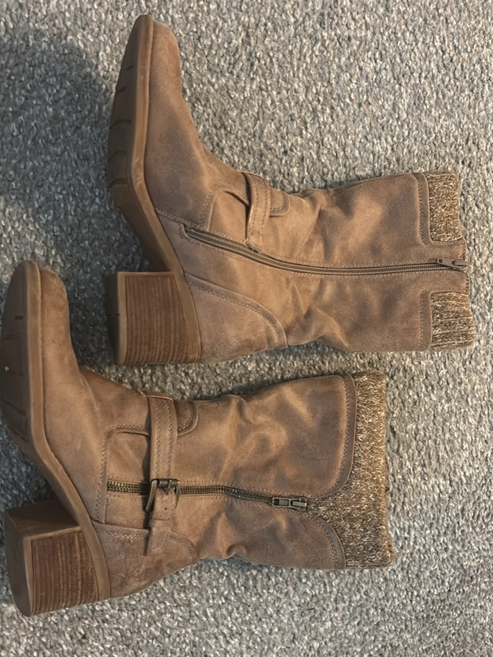 Women’s Tan Mid-Calf Heeled Boots with Buckle Detail